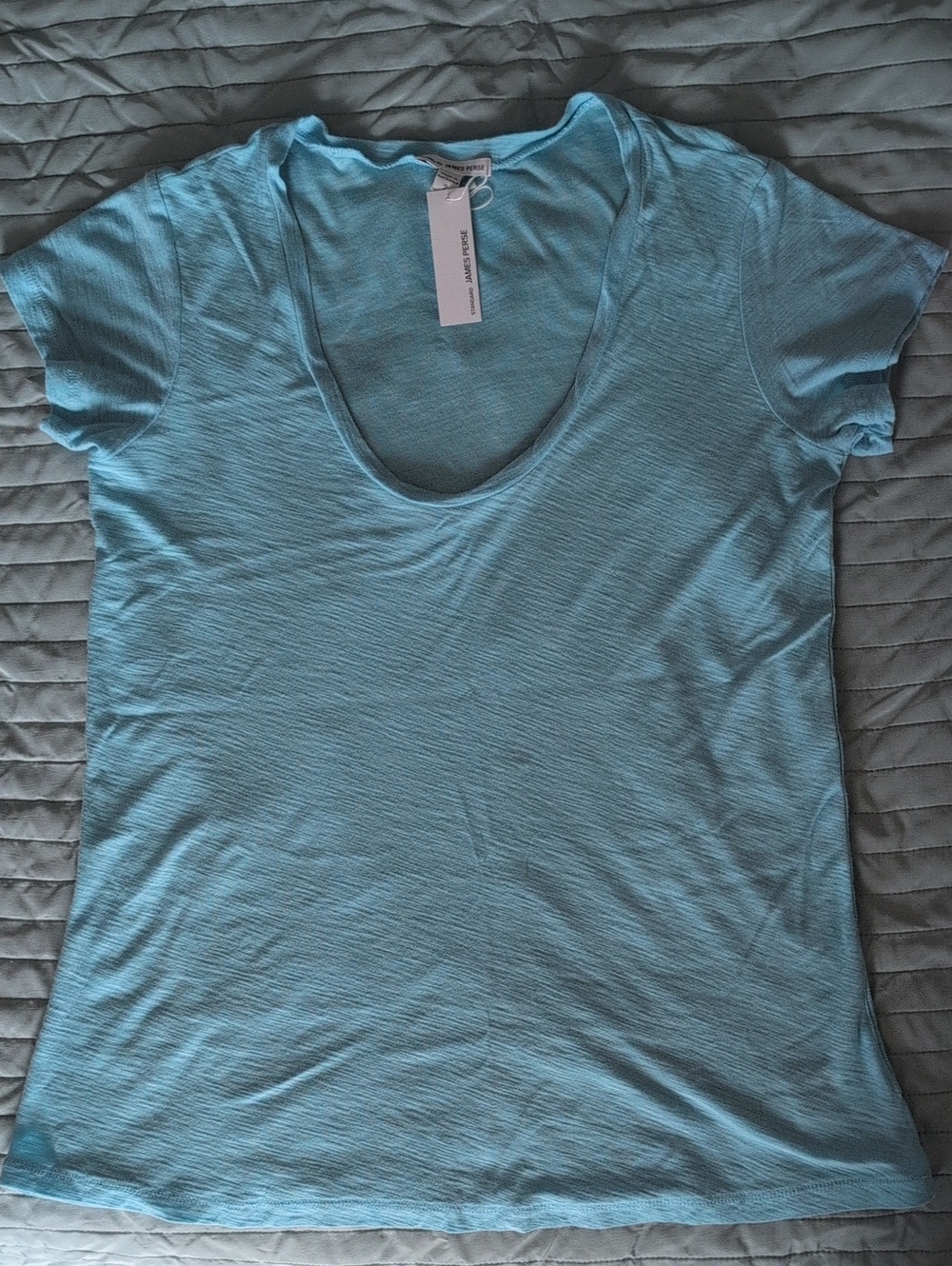 NWT Standard James Perse Sky Blue Scoop Deep V Neck Short Sleeve Tee